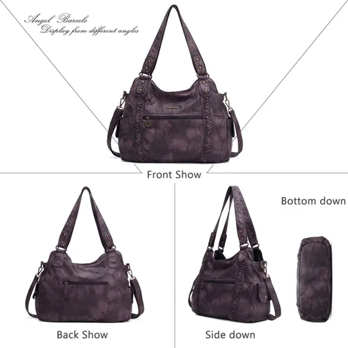 Miniatura 76 de Angel Barcelo - Bolsa de hombro amplia para mujer, diseño Hobo, cuero lavado