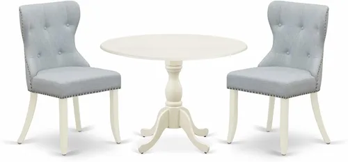Miniatura 13 de East West Furniture DMSI3-ABK-48 - Juego de mesa de comedor de 3 piezas para espacios pequeños que contiene una mesa de comedor redonda con gotas