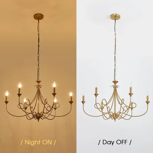 Miniatura 4 de Candelabro Moderno de 6 Luces 36.6" Candelabros de Vela de Latón Lámpara Colgante de Metal Dorado para Comedor, Sala de Estar, Isla de Cocina