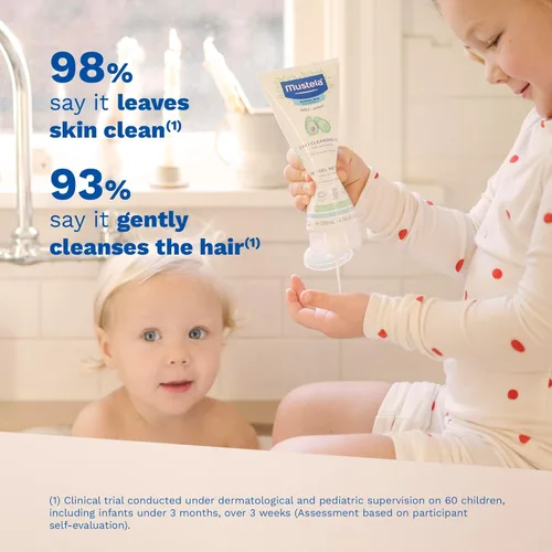 Miniatura 3 de Mustela Baby Gel limpiador 2 en 1, limpiador de cuerpo y cabello para bebé, con aguacate natural, fórmula biodegradable y sin desgarros, 6.76 onzas