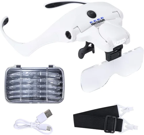 Miniatura 13 de YOCTOSUN - Gafas de aumento con 4 luces LED, 5 lentes, estuche de almacenamiento para la cabeza, lupa iluminada manos libres para manualidades, Azul