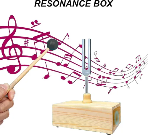 Miniatura 3 de MIMIRACLE Juego de diapasón de 432 Hz con elegante resonador de madera, ideal para meditación y relajación