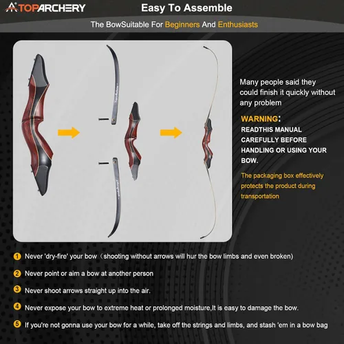 Miniatura 6 de TOPARCHERY Arco recurvo desmontable de caza de 60" y juego de flechas para adultos, práctica, competencia, kit de arco largo de 30-50 libras con 6