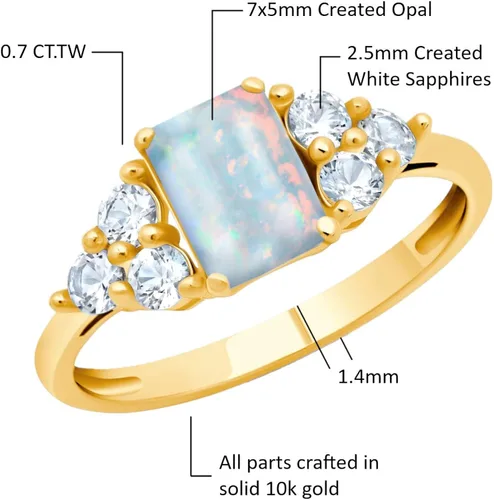 Miniatura 4 de MAX + STONE 10k Yellow or White Gold Ring for Women with Emerald Cut Gemstone and Created White Sapphire Accents Birthstone Anniversary Ring Size 5