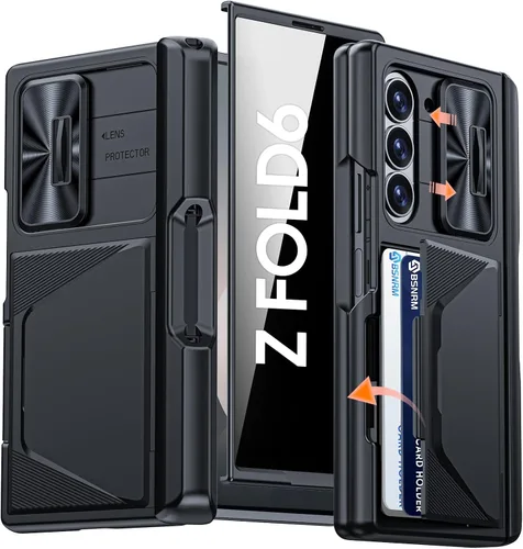 Miniatura 28 de Funda para Samsung Galaxy Z Fold 7 con tarjetero con bloqueo RFID, cubierta de lente deslizante integrada y protección de bisagra y protector