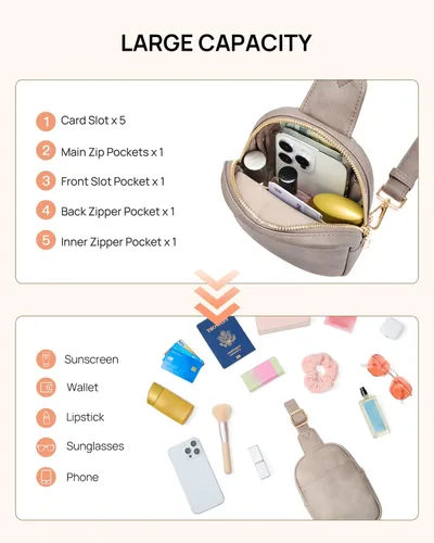 Miniatura 45 de Telena Riñonera pequeña para mujer, de cuero, cangureras, bolsa de pecho para mujer
