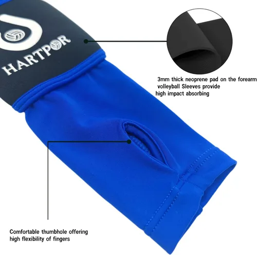 Miniatura 4 de HARTPOR Mangas de brazo de voleibol que pasan las mangas del antebrazo con almohadilla de protección y agujero para el pulgar para los jóvenes, Azul