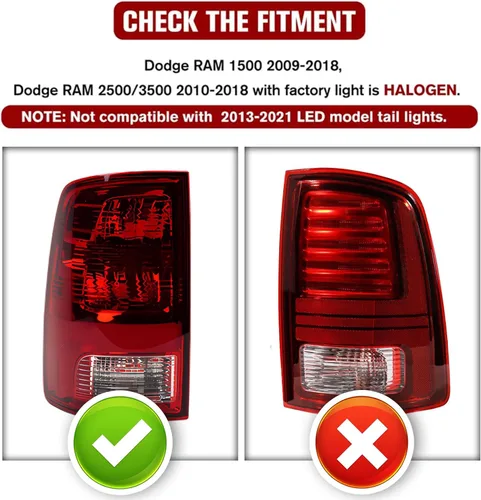 Miniatura 2 de Luces traseras LED mejoradas compatibles con Dodge RAM 1500 2009-2018, Ram 2500 3500 2010-2018 modelos de luz trasera halógena de fábrica, lente Luz
