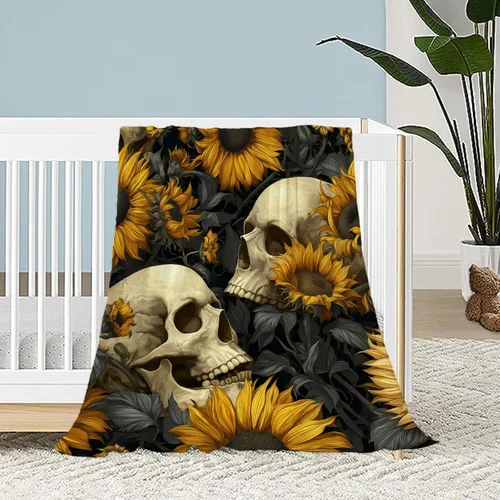 Miniatura 17 de Manta de Halloween – Manta pequeña de calavera vintage para niños y adultos, ligera, esponjosa, suave y acogedora manta de vellón para sofá, cama