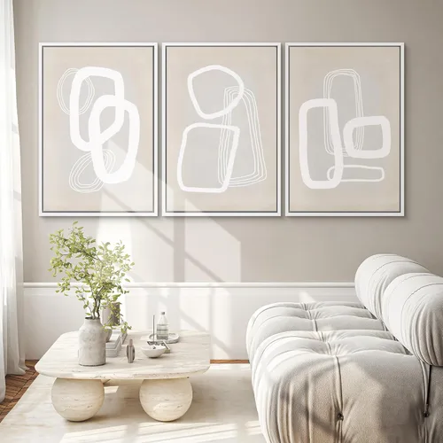 Miniatura 230 de SIGNWIN Lienzo enmarcado para pared, arte con pinceladas de flujo neutro en tonos beige abstractos, ilustraciones, arte moderno, decorativo