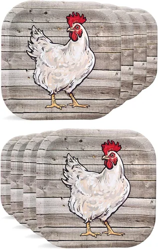 Havercamp 8 platos de fiesta de madera de granero | Papel temático de madera para picnics y fiestas | Plato de pollo cuadrado de 9 pulgadas
