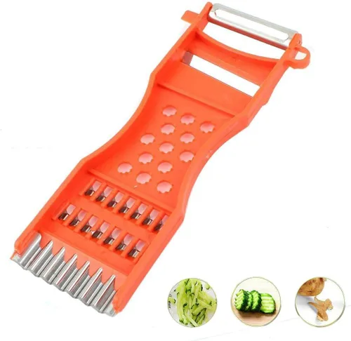 Miniatura 2 de Saim - Pelador de verduras, raspador de metal, rallador de frutas, cortador de verduras, 7 en 1, herramienta multifunción para cocina, naranja, 2