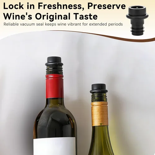 Miniatura 5 de Juego de bomba de vacío de vino y 2 tapones, conservador de vino reutilizable para sellado hermético, mantiene el vino fresco durante más tiempo