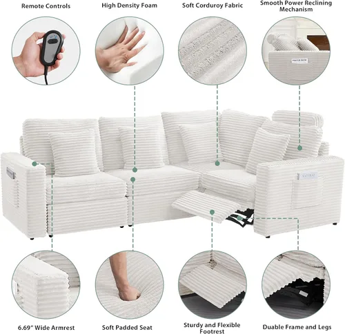 Miniatura 4 de RARZOE Módulo de Reposabrazos para Sofá Seccional Modular, Reposabrazos de Pana Módulo de Sofá Modular Parte Lateral para Sala de Estar Sofá