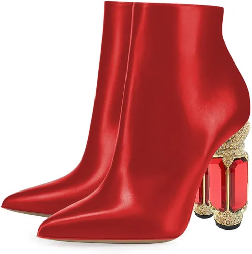 Miniatura 84 de FSJ Botas de tacón alto con punta puntiaguda para mujer, con tacón alto, con cremallera lateral brillante, estilo casual, para uso diario, zapatos