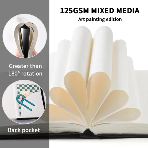 Miniatura 3 de Cuaderno de bocetos de arte mixto, 4 x 6 pulgadas, 100 hojas/200 páginas, 125 GSM, papel de dibujo beige sin ácidos, cuaderno de bocetos pequeño