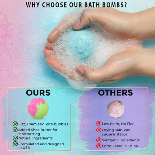 Miniatura 5 de Set de regalo para bombas de baño, 24 bombas de baño de aromaterapia hechas con aceites esenciales orgánicos, sales gaseosas de spa con manteca
