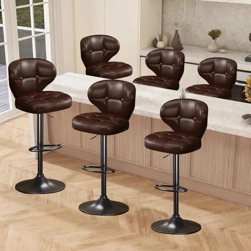 Miniatura 8 de Juego de 2 taburetes de bar, taburetes de bar giratorios ajustables con respaldo, sillas de bar de altura de mostrador con reposapiés, asiento Negro