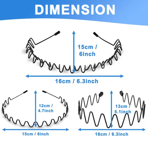 Miniatura 7 de Diademas de metal para hombres, bandas de cabello onduladas unisex de moda, bandas de cabello elásticas en zigzag perfectas para deportes al aire