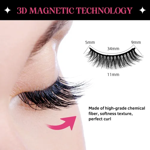 Miniatura 3 de SHEKA Pestañas magnéticas de aspecto natural con delineador de ojos, pestañas magnéticas finas, no necesita pegamento con aplicador, pestañas