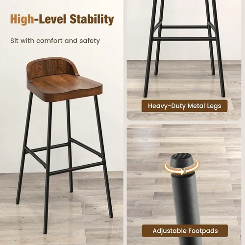 Miniatura 5 de COSTWAY Juego de 4 taburetes de bar industriales de 29 pulgadas con respaldo bajo y reposapiés, patas de metal, silla de altura de mostrador