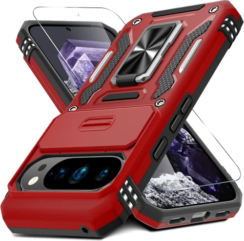 Miniatura 59 de DEERLAMN Funda para Google Pixel 8 con cubierta deslizante para cámara + protector de pantalla (1 paquete), soporte de anillo giratorio grado