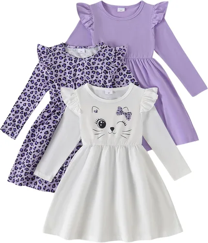 Miniatura 12 de Vestidos para niñas Vestidos para niñas pequeñas Paquete de 3 Vestido casual de fiesta con estampado patinador acampanado tipo A Vestido de verano