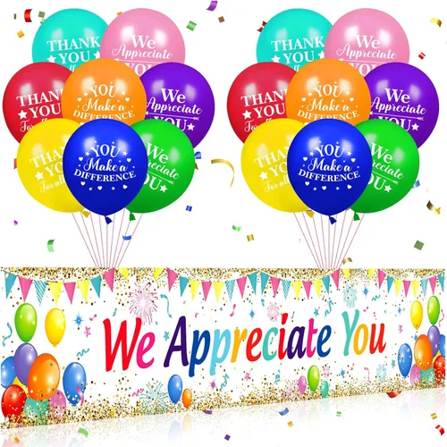 Miniatura 13 de Decoraciones We Appreciate You Letrero de Jardín Negro Dorado We Appreciate You con 18 Globos Letrero Gracias por Todo lo que Haces Regalos