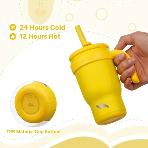 Miniatura 4 de Konokyo Vaso de 14 onzas con asa lateral, botella de agua aislada con popote y tapa 2 en 1, taza de acero inoxidable, taza de café de viaje