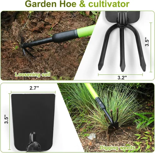 Miniatura 5 de Azada de jardín para mujeres y personas mayores, escardadora telescópica ligera de doble cabezal con mango ajustable, resistente a la corrosión