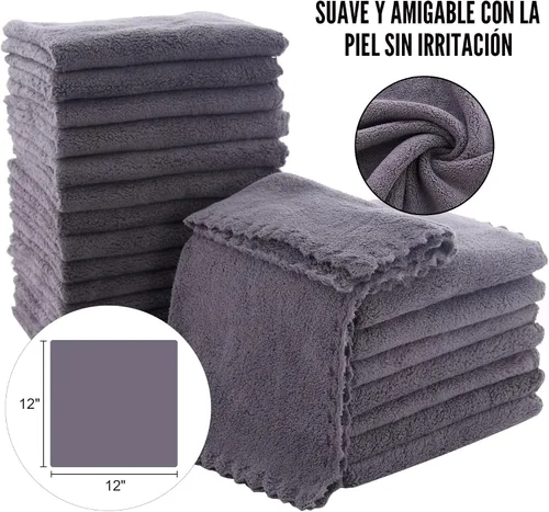 Miniatura 4 de MOONQUEEN Juego de 24 toallas ultrasuaves de alta calidad, 12 x 12 pulgadas, secado rápido, ropa de baño de terciopelo coral altamente absorbente