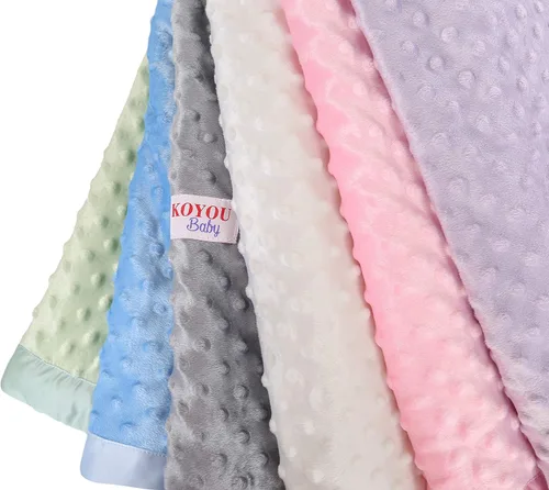 Miniatura 5 de Manta de bebé de doble capa reversible de felpa Minky súper suave de 30 x 35 pulgadas con respaldo punteado y ribete sedoso