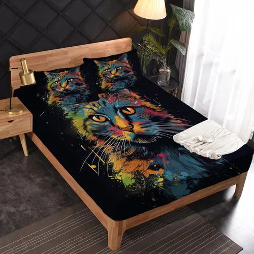 Miniatura 39 de Juego de sábanas de tamaño King, sábanas de conejo, sábanas de microfibra y fundas de almohada de 4 piezas, juego de sábanas con estampado colorido