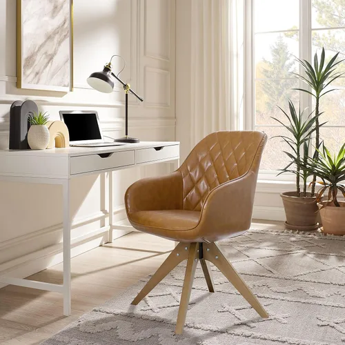 Miniatura 16 de Zouron Silla giratoria moderna de mediados de siglo con patas de metal dorado, silla de escritorio tapizada sin ruedas, silla de oficina lateral Oro