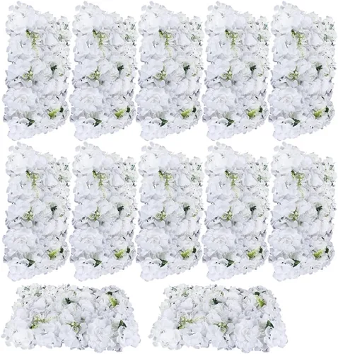 Miniatura 21 de Paneles de pared de flores 3D, 12 paneles de pared de flores artificiales, rosas de seda, fondo de pared de flores sintéticas decorativas