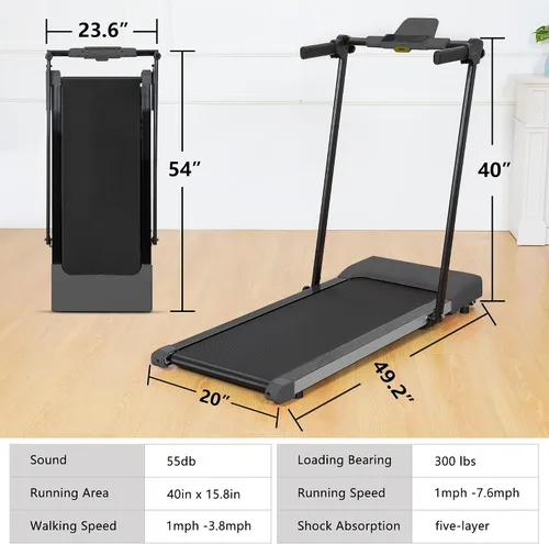 Miniatura 2 de Almohadilla para caminar con barra de asa, caminadora plegable para espacio pequeño, con asas, llave de seguridad, motor silencioso sin escobillas