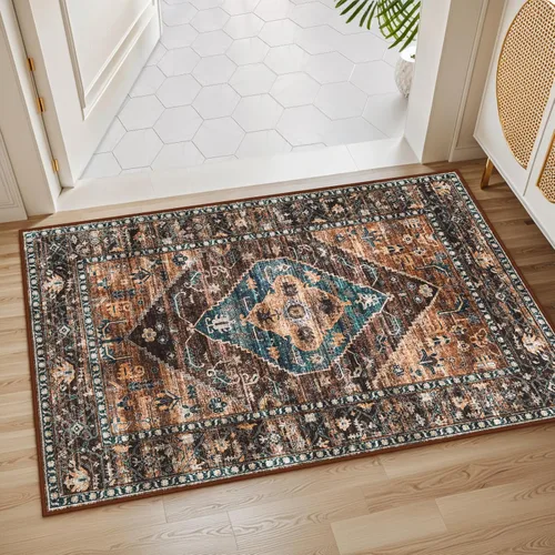 Miniatura 37 de Lahome - Tapete con diseño bohemio, pequeño, antideslizante, lavable, ultradelgado, con estampado oriental desgastado, para entrada, cocina