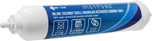 Metpure Filtro de agua GAC en línea 2" x 10" x 3/8" OD. carbón activado granular de cáscara de coco para sistema de filtración de agua de ósmosis