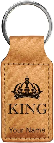 Miniatura 8 de Llavero rectangular, corona de rey, grabado personalizado incluido, Bambú