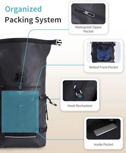 Miniatura 3 de ECOHUB Mochila impermeable para mujeres y hombres, bolsa seca resistente de 30L con cierre enrollable para viajes con funda impermeable IPX8