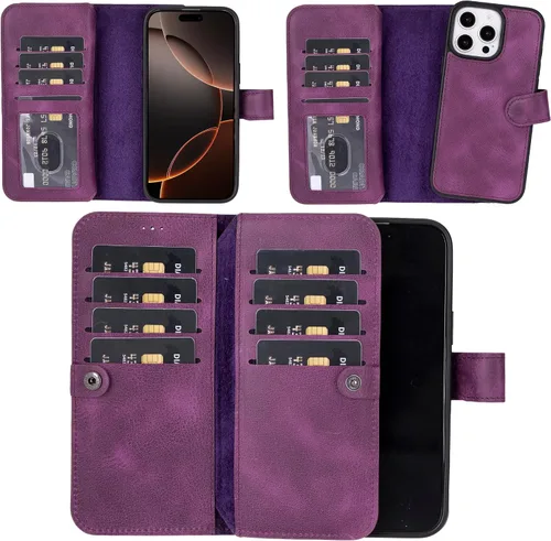 Miniatura 58 de HARDISTON Funda de piel auténtica de alta calidad hecha a mano para iPhone 11 Pro de 5.8 pulgadas, tarjeteros de doble folio, funda magnética Negro