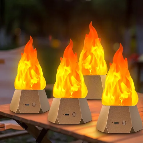 Miniatura 11 de Ollcuz Lámpara de fuego falsa, velas sin llama recargables por USB con llama parpadeante, luz LED de llama de 3 modos para acampar al aire libre
