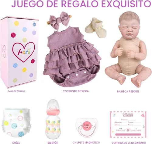 Miniatura 7 de Aori Muñecas Reborn de Bebé Niña Realistas - Muñeca Recién Nacida Realista de 20 Pulgadas con Extremidades Articuladas y Kit de Alimentación, Juego