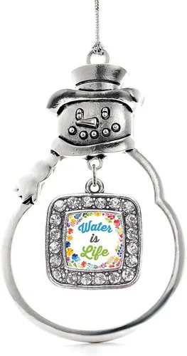 Miniatura 208 de Inspired Silver - Adorno de rodillo de reina - Adorno cuadrado de plata con muñeco de nieve con joyas de circonita cúbica