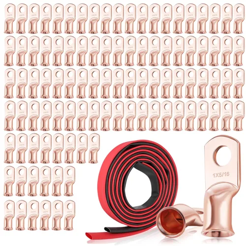 Miniatura 35 de XHF 10 piezas terminales de batería de servicio pesado 1/0 AWG-1/2 con tubo termorretráctil 3:1, terminales de anillo, extremos de cable de batería