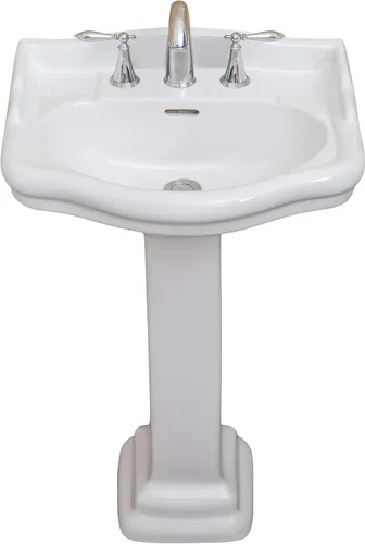 Miniatura 3 de Fine Fixtures Roosevelt Lavabo de Pedestal para Baño – Lavabo de Pedestal Pequeño de 22 Pulgadas, Porcelana Vítrea Duradera con Grifo de Lavabo