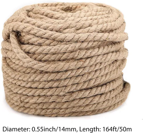 Miniatura 2 de ZOENHOU Cuerda de cáñamo de yute de 100 pies de 1/2 pulgada, 98.4 ft x 0.472 in, cuerda gruesa trenzada natural para manualidades, jardinería