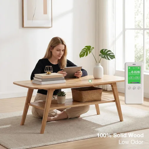 Miniatura 3 de Mesa de centro moderna de mediados de siglo: mesa de centro 100% de madera maciza, diseño de almacenamiento de 2 niveles, mesas de centro pequeñas