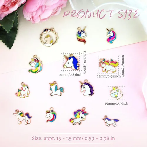 Miniatura 2 de YETOOME 32 dijes de unicornio esmaltados chapados en oro, accesorios surtidos de unicornio para hacer joyas, collares, pulseras, aretes, accesorios