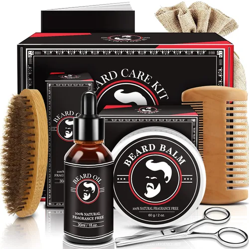 Regalos para el día del padre, kit de barba para hombres, kit de crecimiento y aseo de barba con aceite para barba, bálsamo para barba, cepillo para